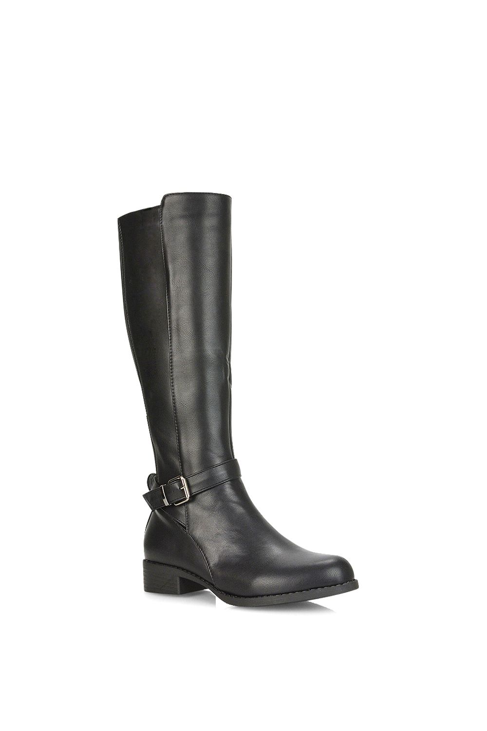 XY London Cameron' Knee High Boots Flat Low Heel Stretch Calf Buckle Detail
