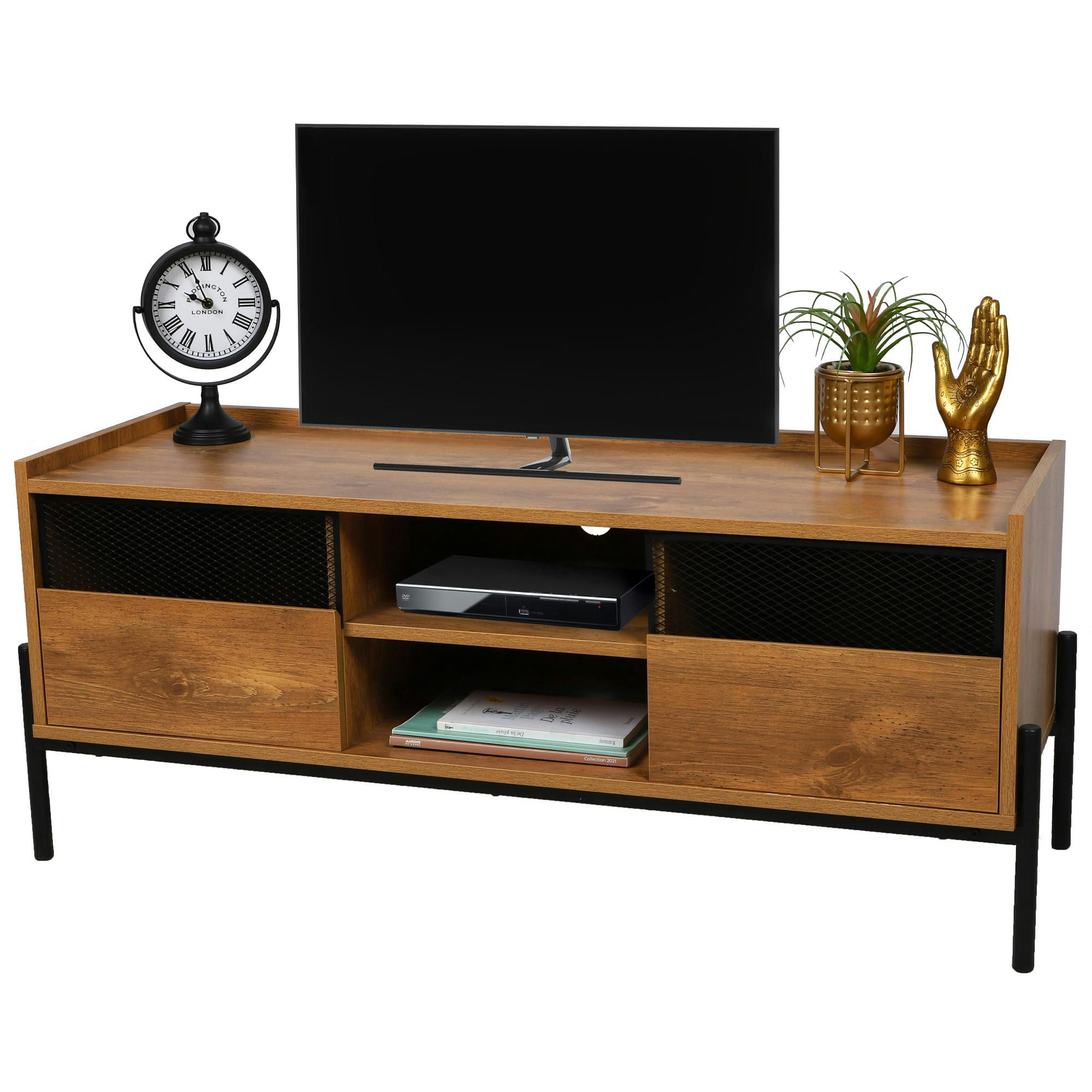 - Meuble de télévision bois et métal noir 115x39x47cm