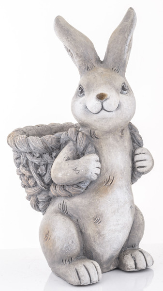 Osłonka - szarobiały zajączek z koszykiem na plecach 41x17x24 cm