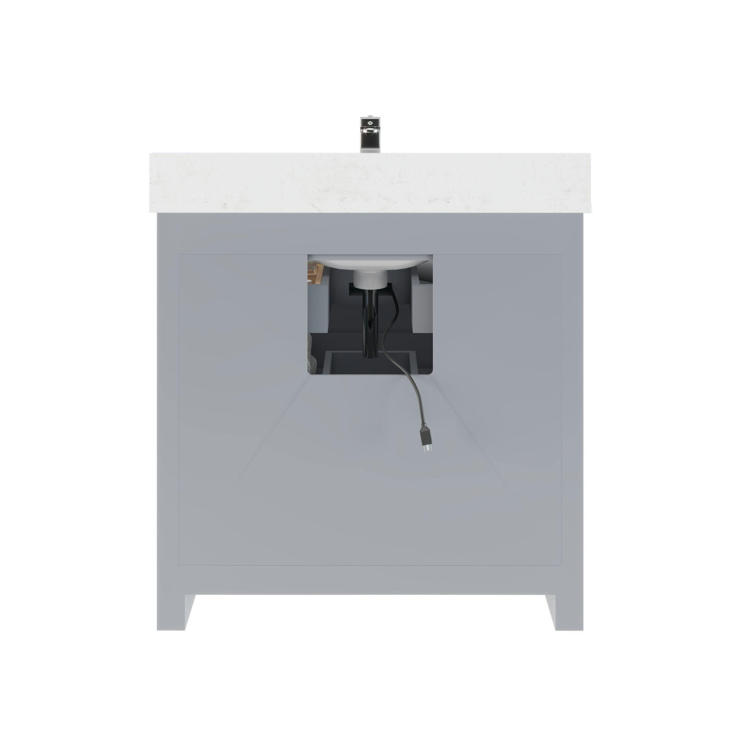 Urban Bathe Rio II Undermount Single Sink Stone Top Bathroom Vanity with Drawer Organizer, Oxford Grey, 36-in