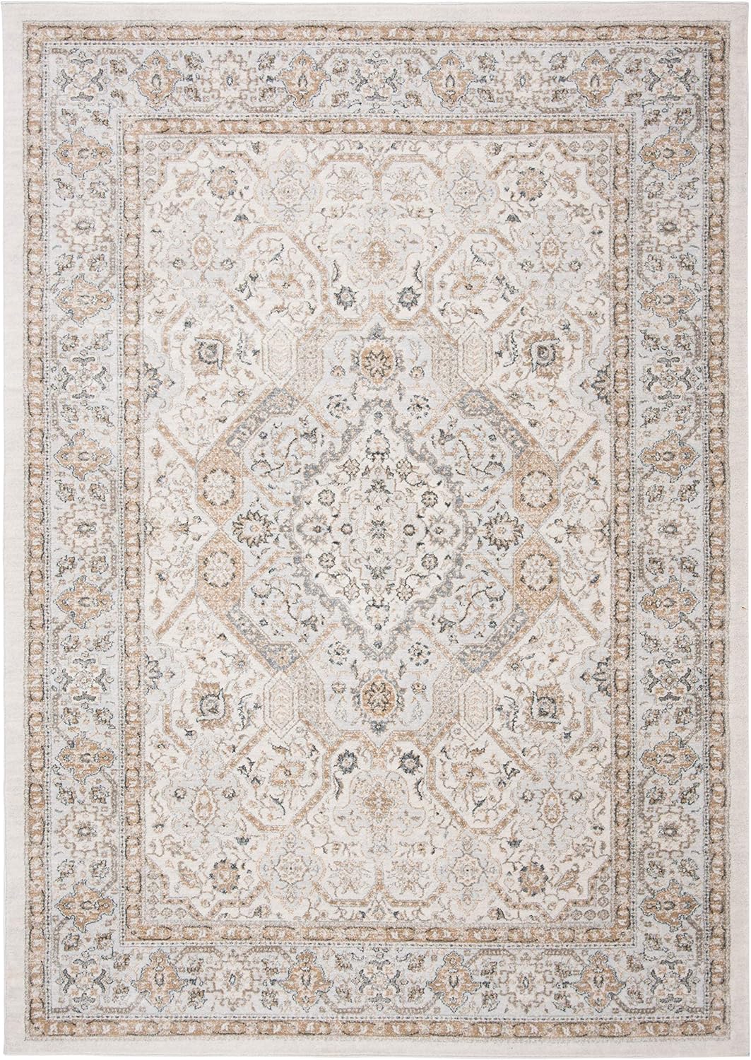 SAFAVIEH Isabella Collection Area Rug - 6'7 x 9', Cream & Beige, Oriental Design, Non-Shedding & Easy Care, Ideal for High Traffic Areas in Living Room, Bedroom (ISA916B)