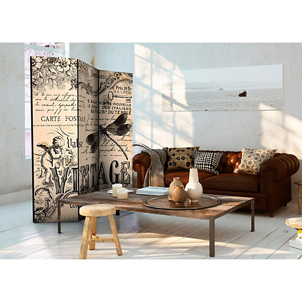 Paravent Vintage 3 Volets, Charme Rétro et élégant 135 x 172 cm Beige et Noir