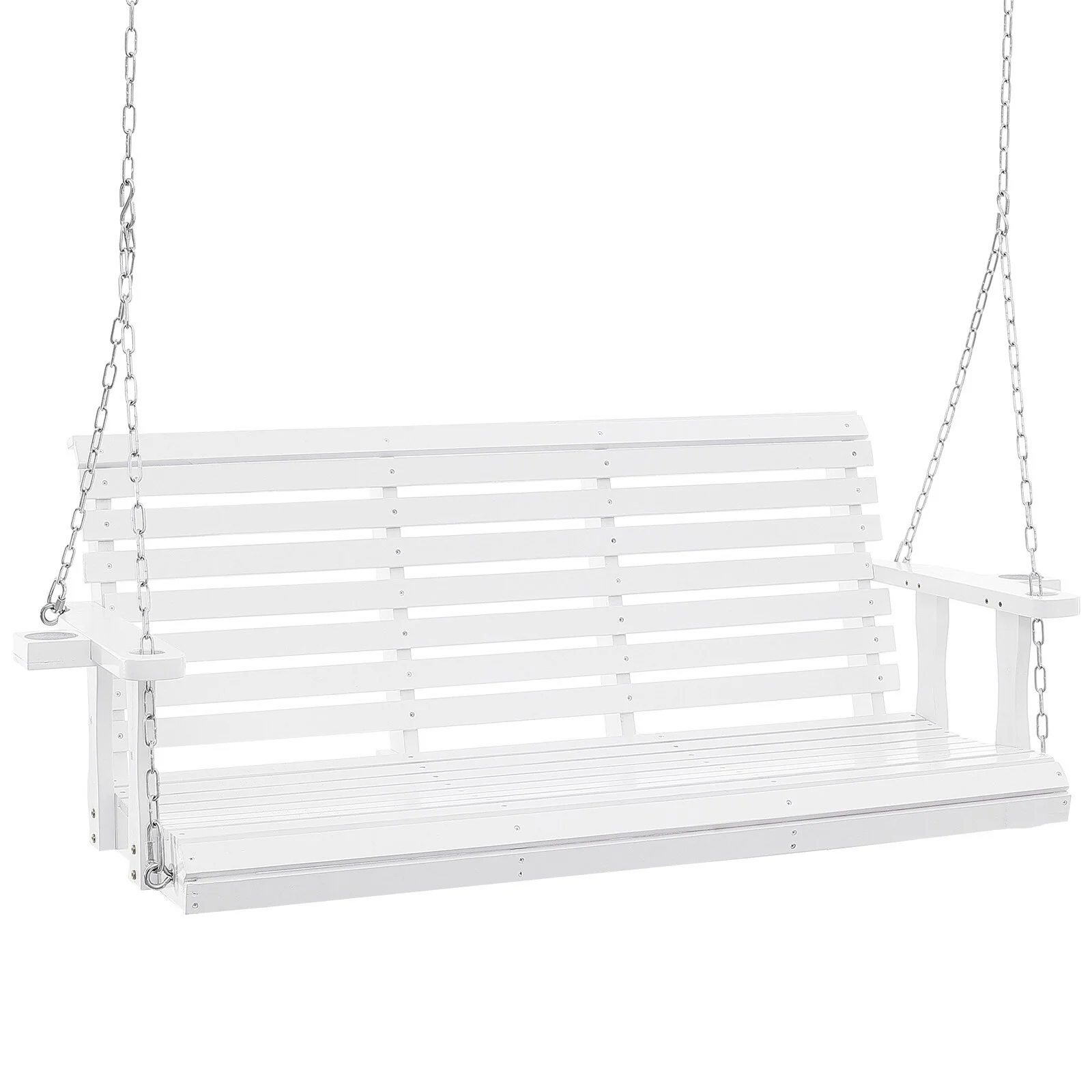 White Cedar Wood Porch Swing with Steel Chains and Cup Holders - 67” L x 28” W x 23.6” H