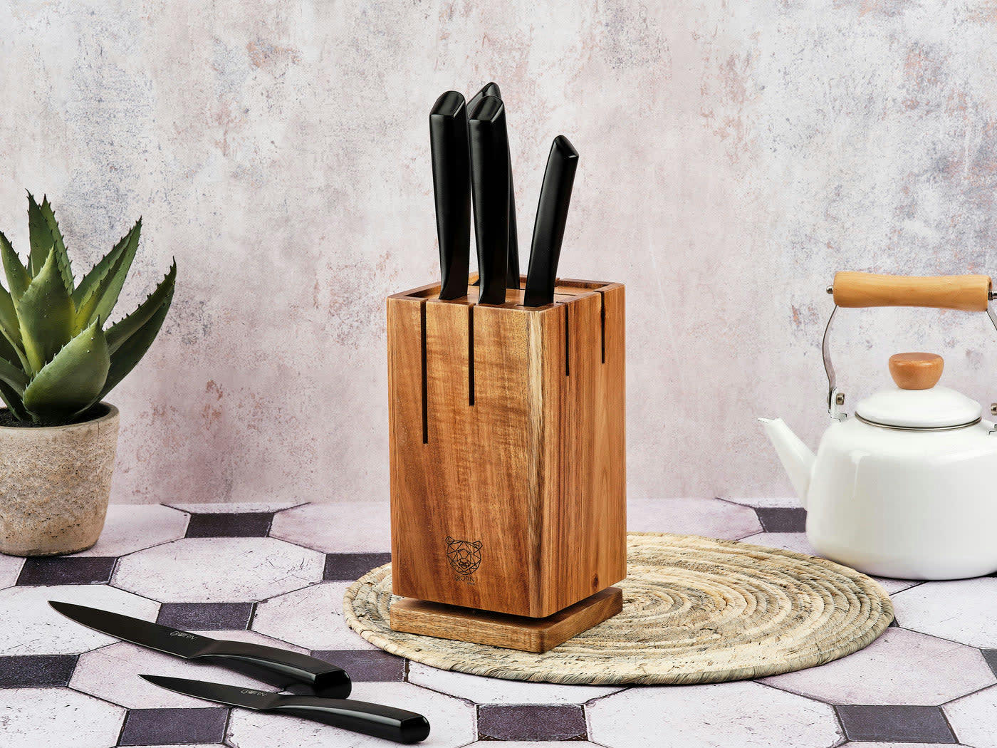 NUDE - Lot de 7 couteaux en inox noir