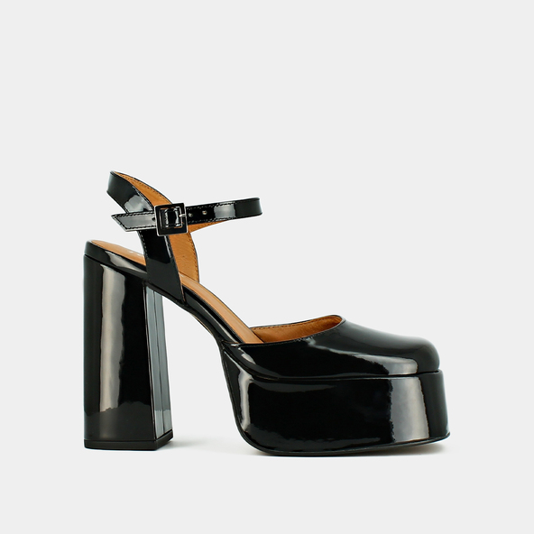 Babies à plateformes et bridesen vernis noir | BACHELIER