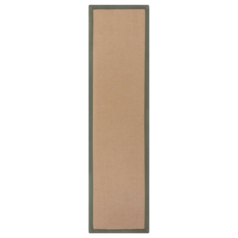 KIRA - Tapis en jute beige avec bords verts kaki Herringbone 60 x 230