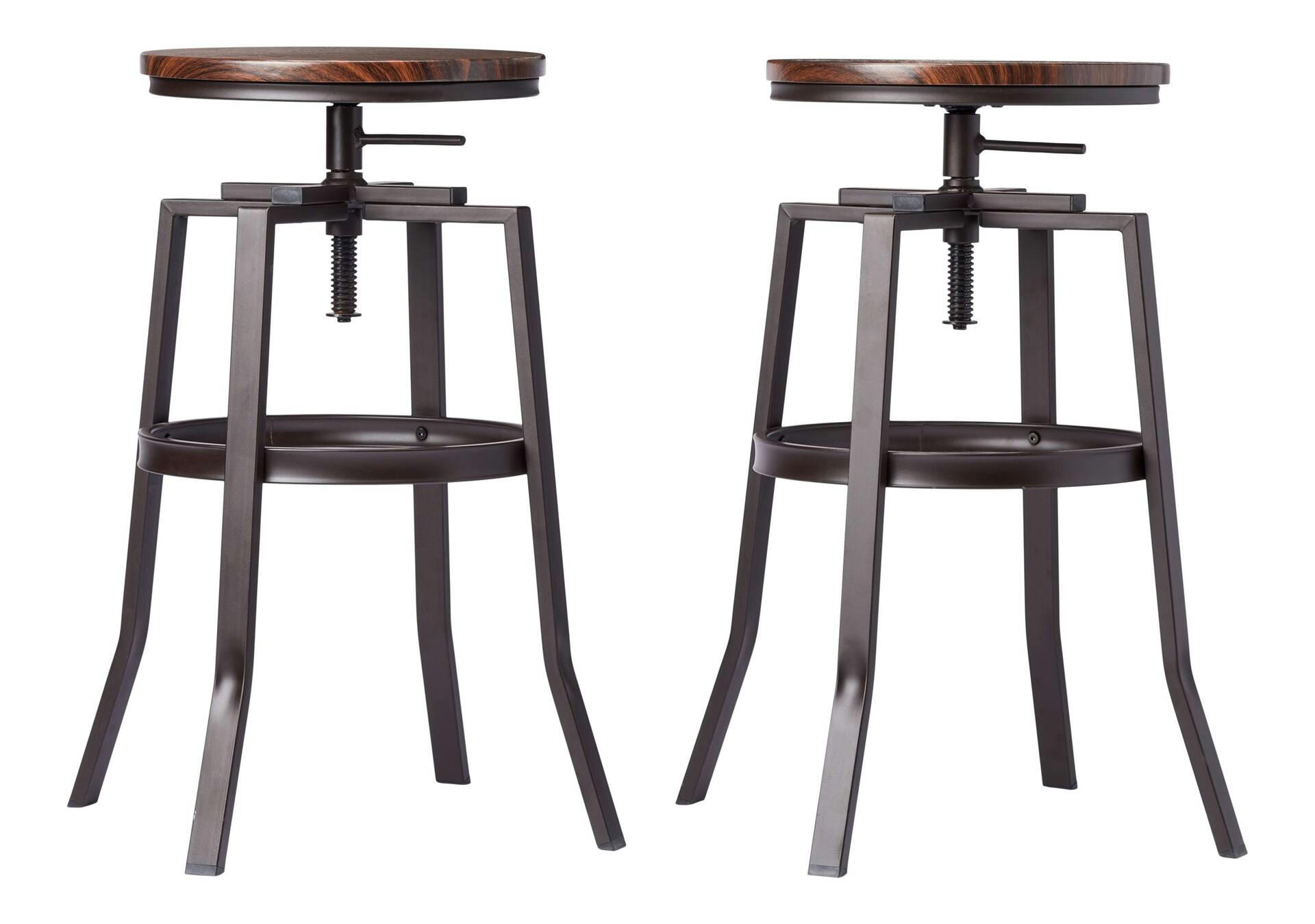 CANVAS Turner Metal Swivel Bar Stool Adjustable Height (2-Piece Set), Black/Brown
