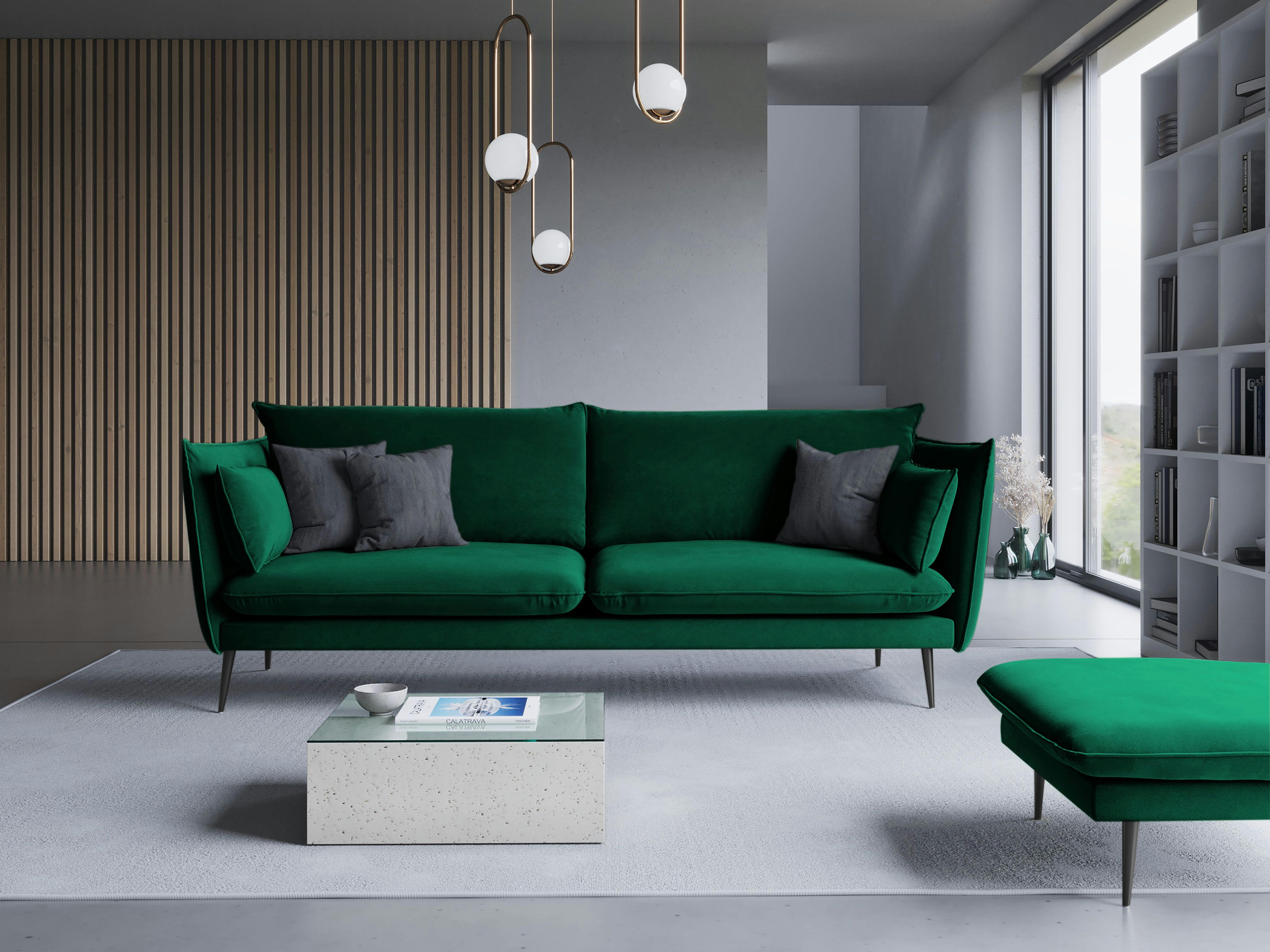 AGATE - Canapé 4 places en velours vert bouteille