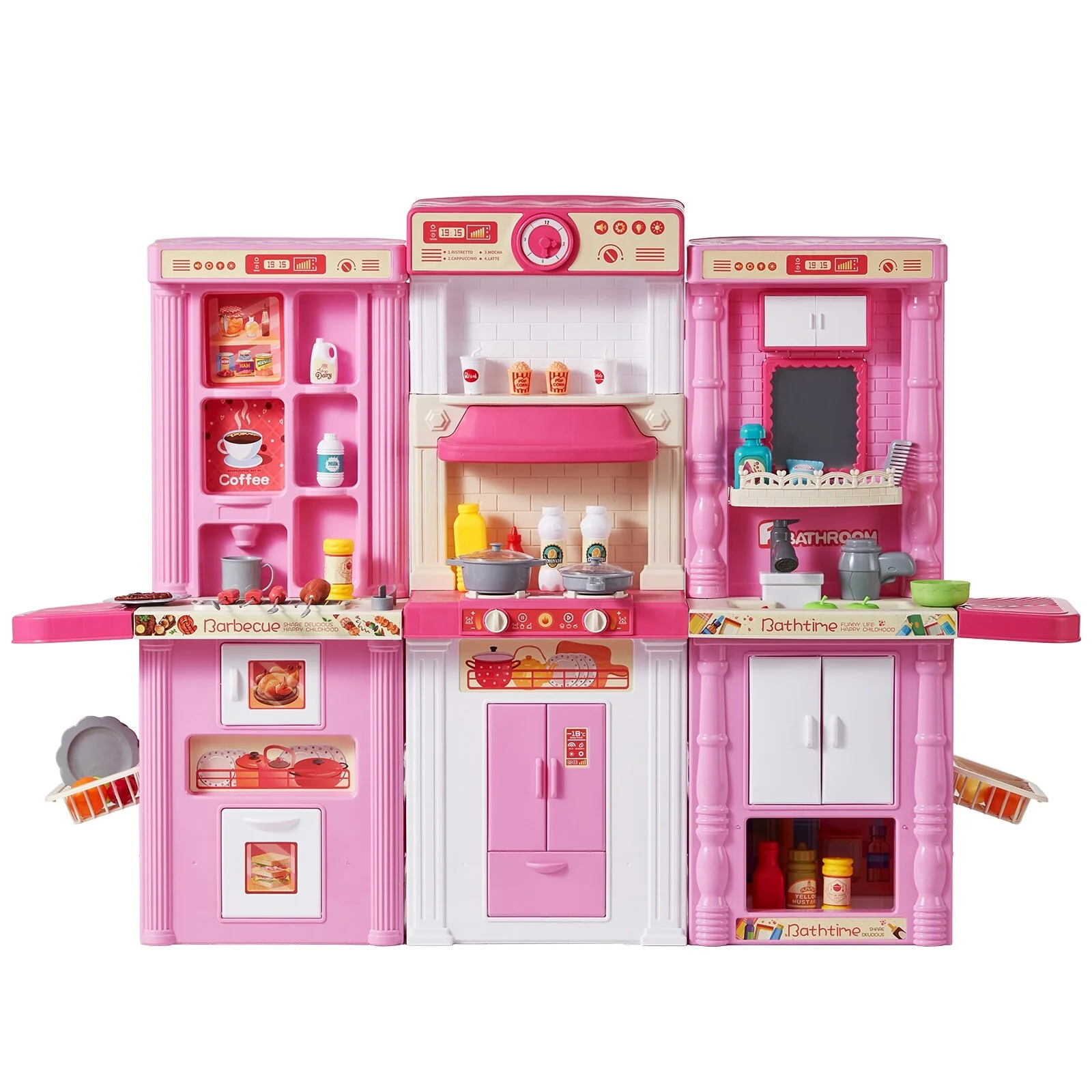 Kids Kitchen Playset, 3-in-1 Toddler Kitchen with Simulated Spray, Sounds and Lights, Play Kitchen Set