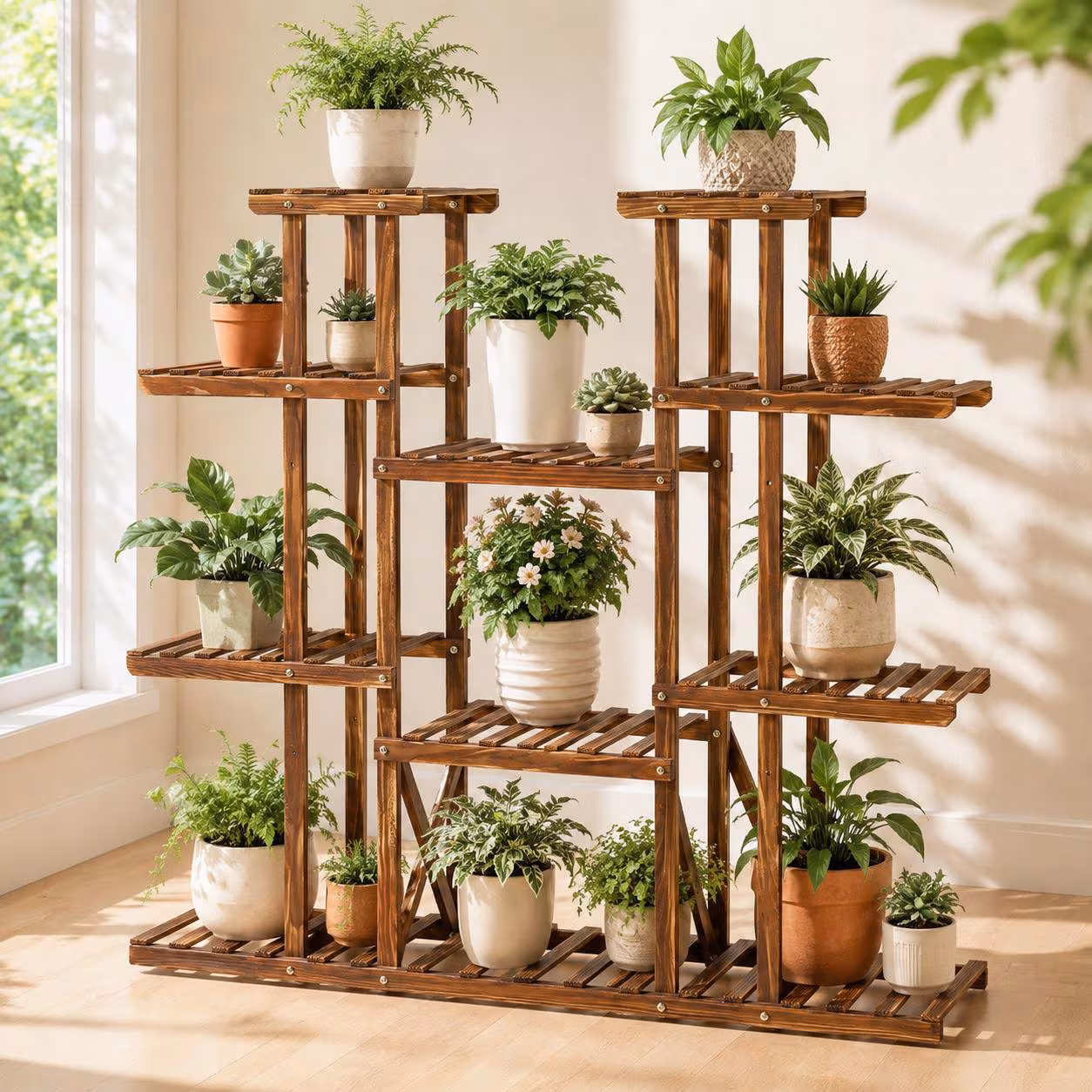 Wooden Plant Stand, Indoor Plant Shelf, Multi Tier Flower Pot Rack, Wood Plant Display, Living Room Decor, Balcony Shelf, Plant Lover Gift