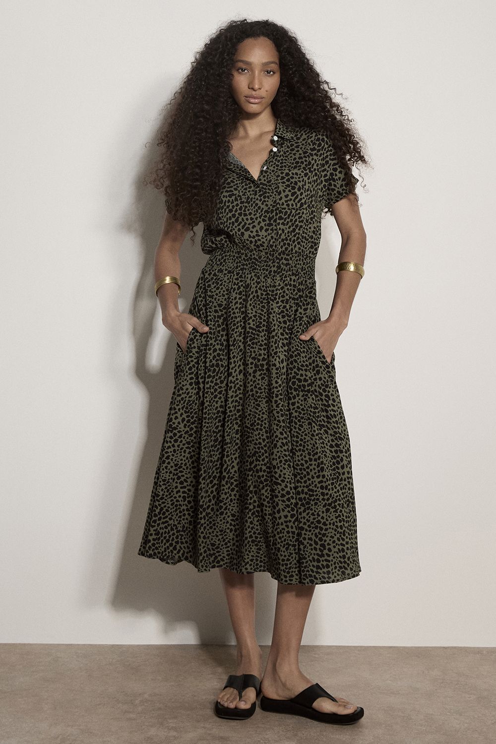 Apricot Animal Spot Print Shirt Midi Dress