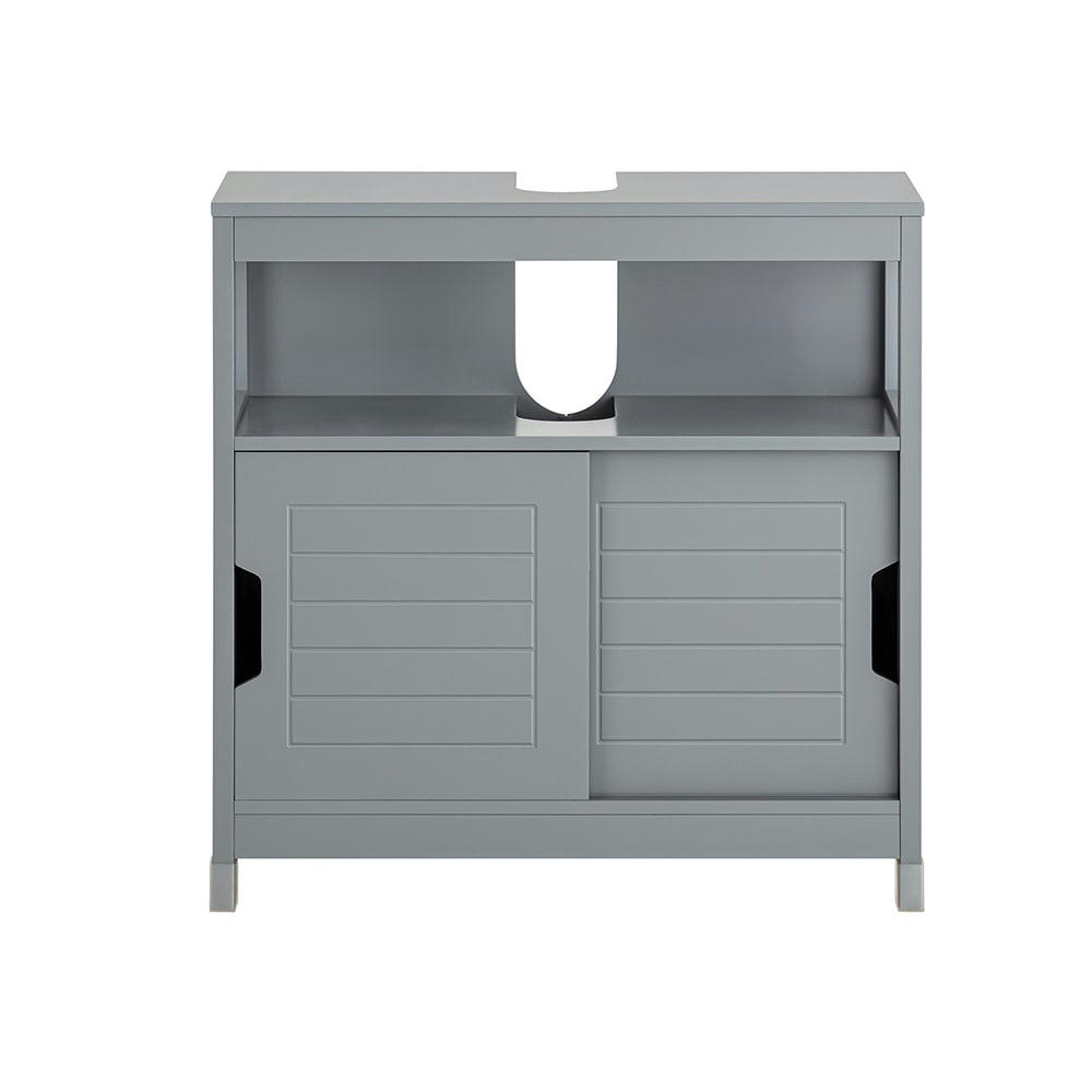 - Meuble sous lavabo 2 portes effet bois gris