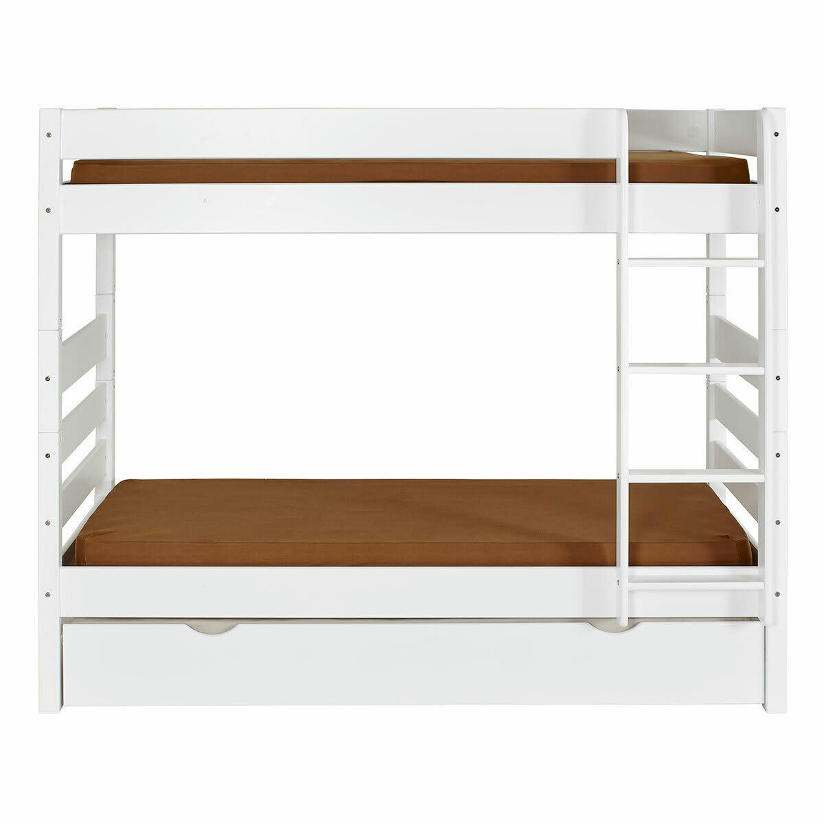 NUBIE - Pack lit superposé gigogne haut avec matelas 90x190 bois massif blanc