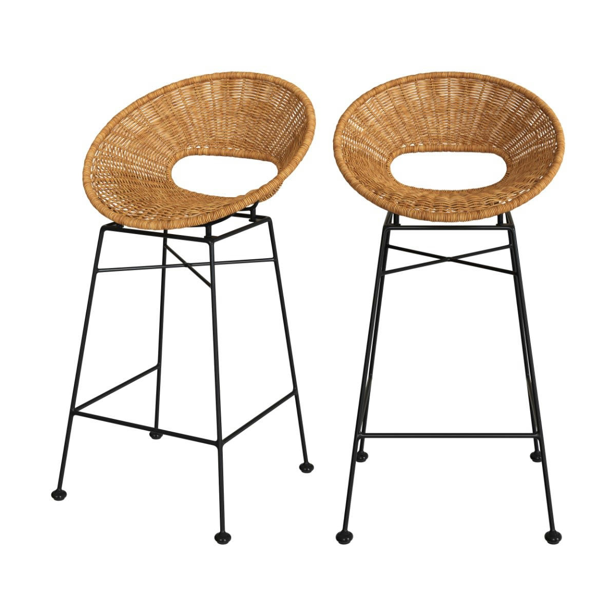 RAVA - Tabouret de bar en résine tressée naturelle 65 cm (lot de 2)