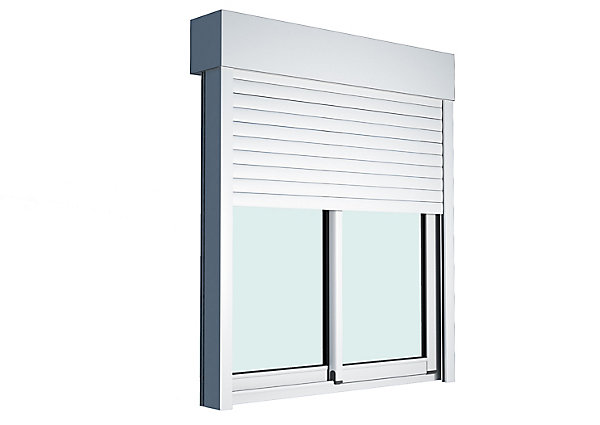 Baie vitrée coulissante alu   volet roulant motorisé Goodhome blanc - l.240 x h.215 cm - Uw 1,7