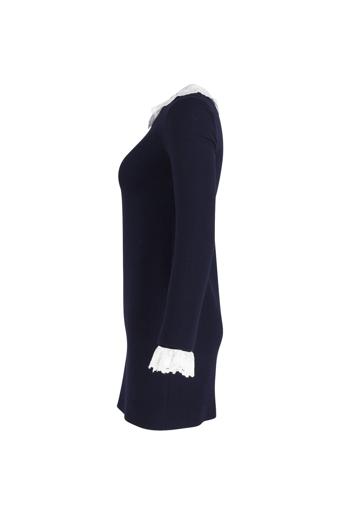 Victoria Beckham Preloved Broderie Anglaise-trimmed Mini Shift Dress in Navy Blue Wool