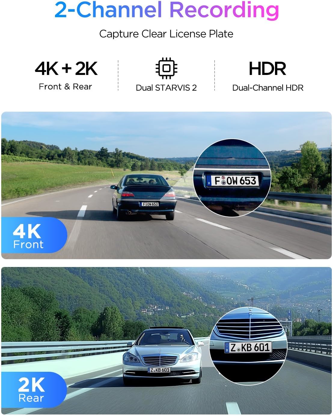 VIOFO A329S 4K 60FPS Dash Cam Front and Rear  4K+2K Dual Dash Camera for Cars  Power Saving Parking Mode  Wi-Fi 6 App Control  Dual STARVIS 2 Sensors  Supports up to 4TB SSD