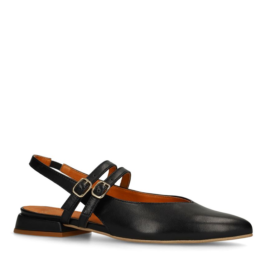 Manfield Zwarte leren slingbacks