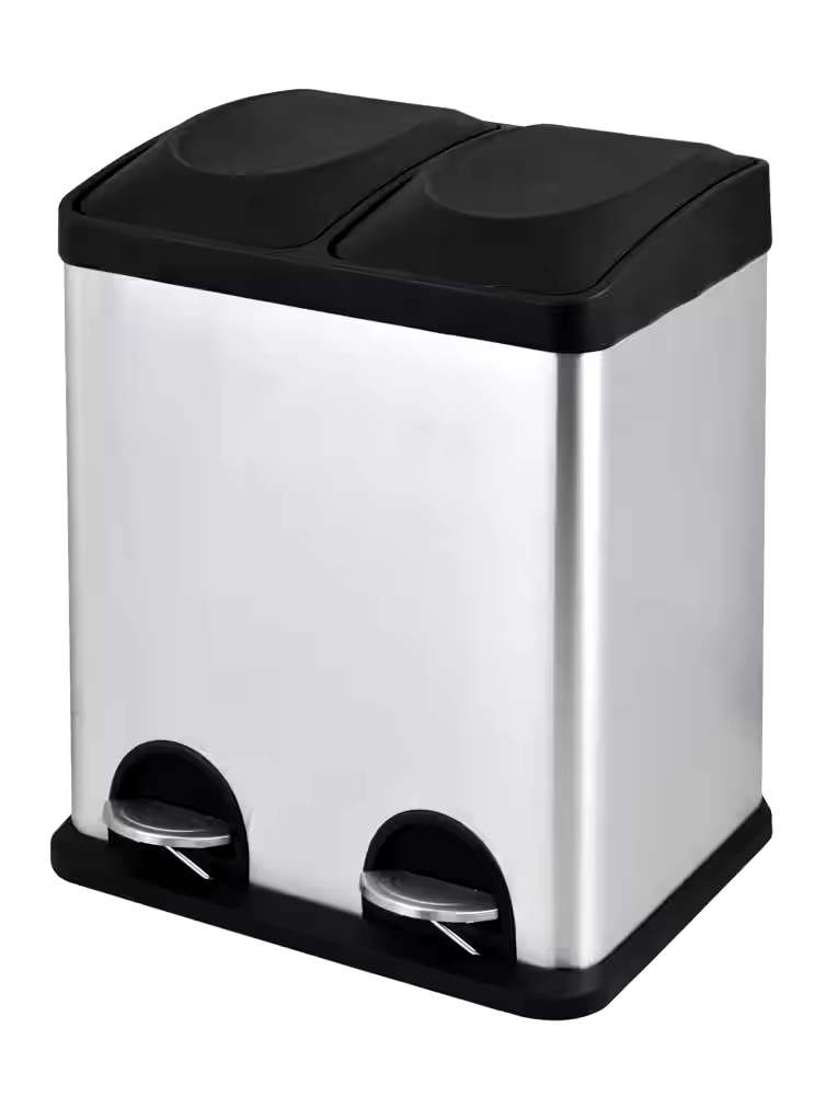 type A Stainless Steel Rectangular 2-Compartment Step Garbage Can, 2 x 15-L
