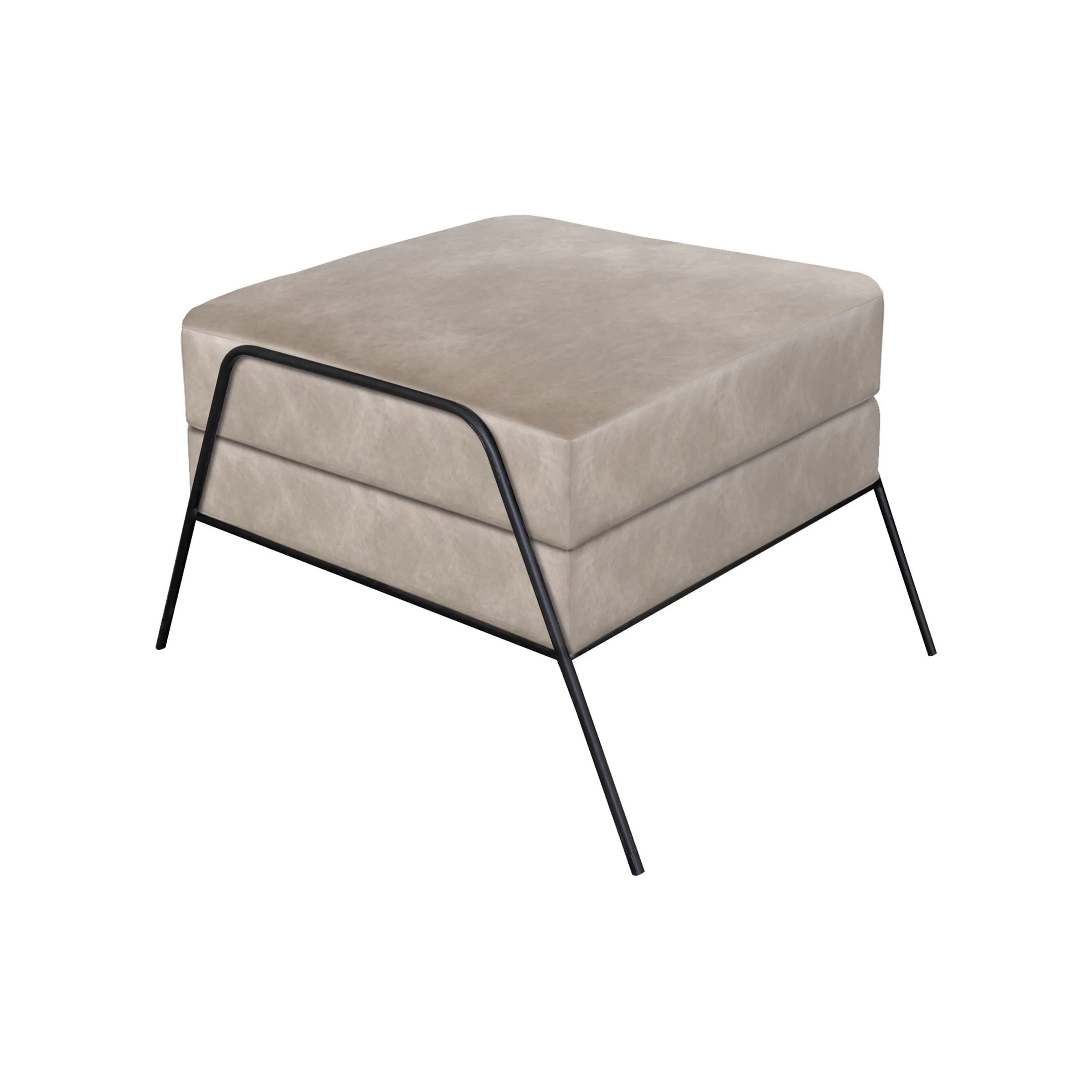 Tyna Ottoman, 27 Inch, Industrial Black Iron Legs, Snow Gray Polyester