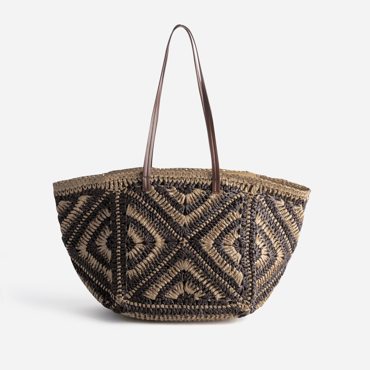 Sac cabas beige et marron tressé
