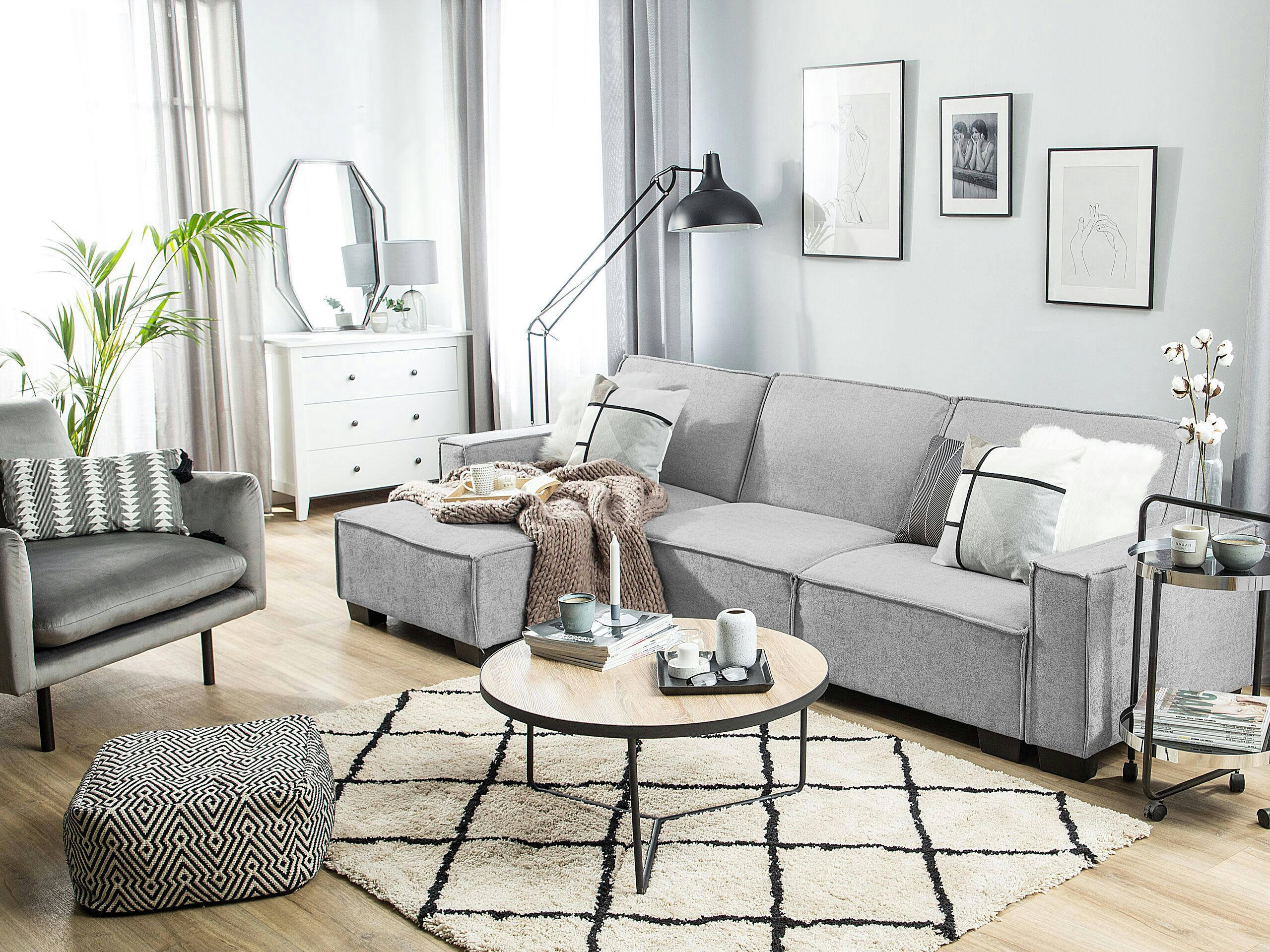 ROMEDAL - Canapé d'angle en tissu gris 3 Personnes