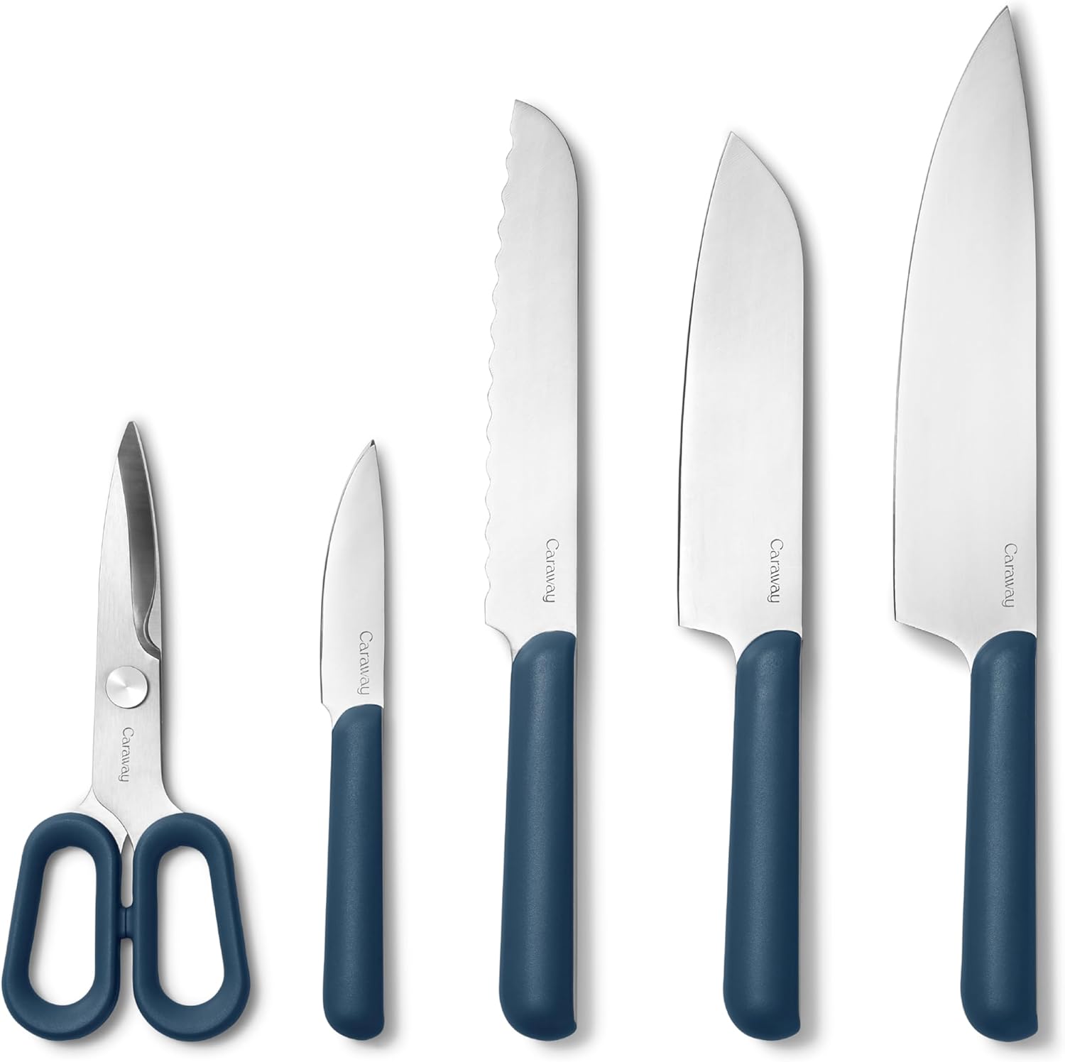 Caraway 5 Piece Knife Set - Premium German Steel Blade Kitchen Knives - Ergonomic Handles - No Microplastics - Navy