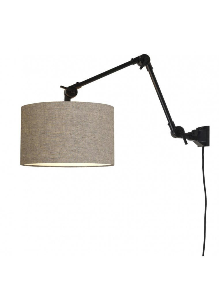 AMSTERDAM - Applique noire 2 bras et abat-jour L80cm