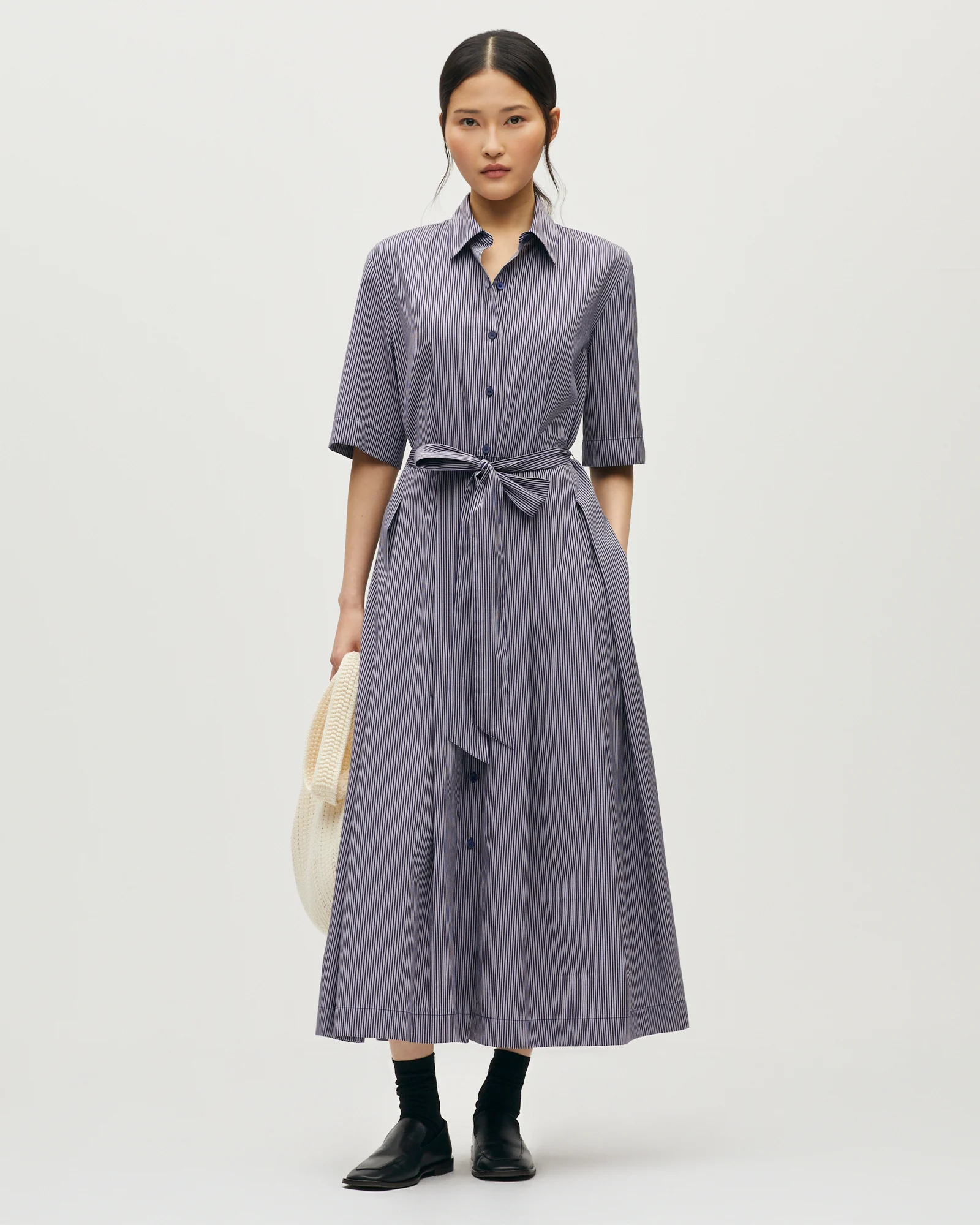 Robe chemise longue à rayures