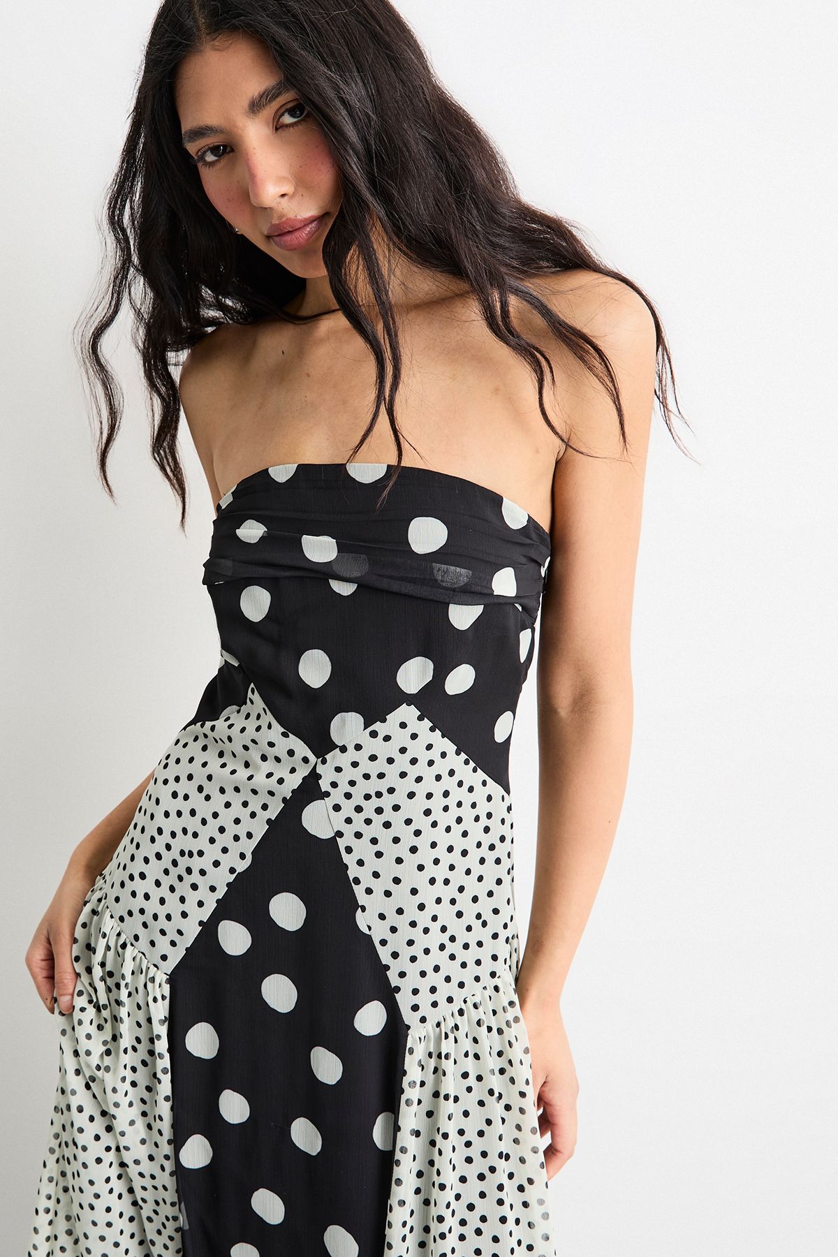 Warehouse Printed Bandeau Seam Detail Midi Dress