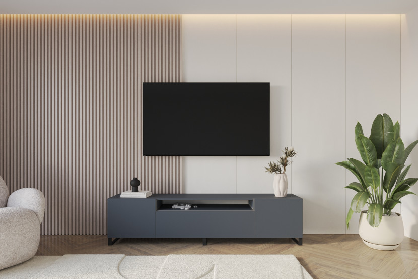 Stojąca szafka RTV system Push-to-Open ELIO-S - 200x53x41 cm - Grafitowy