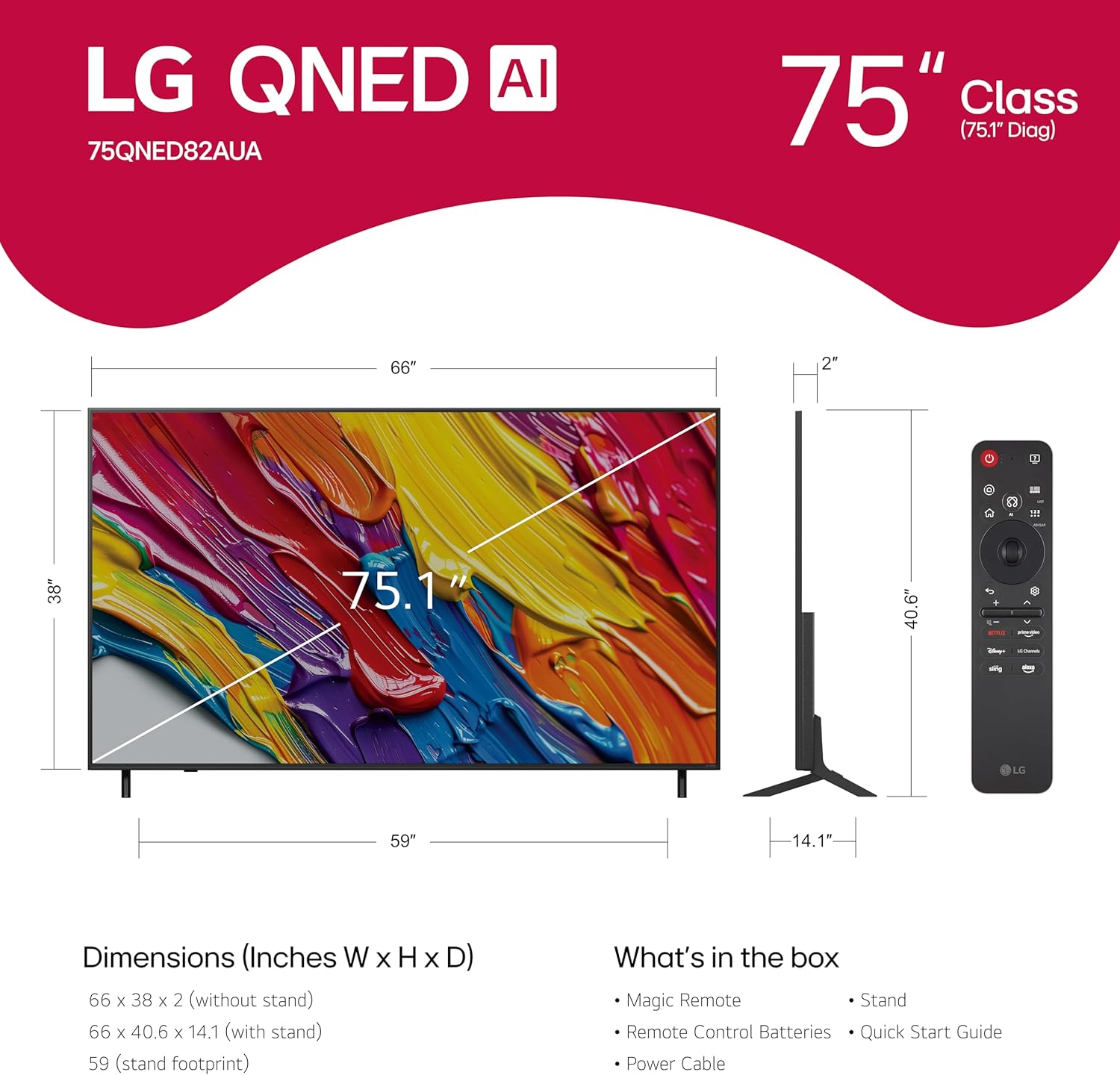 LG 75-Inch Class QNED AI 4K QNED82A Series Smart TV w/AI Sound  HDR10  4K Super Upscaling  Filmmaker Mode  Wow Orchestra  Alexa Built-in (75QNED82AUA  2025)