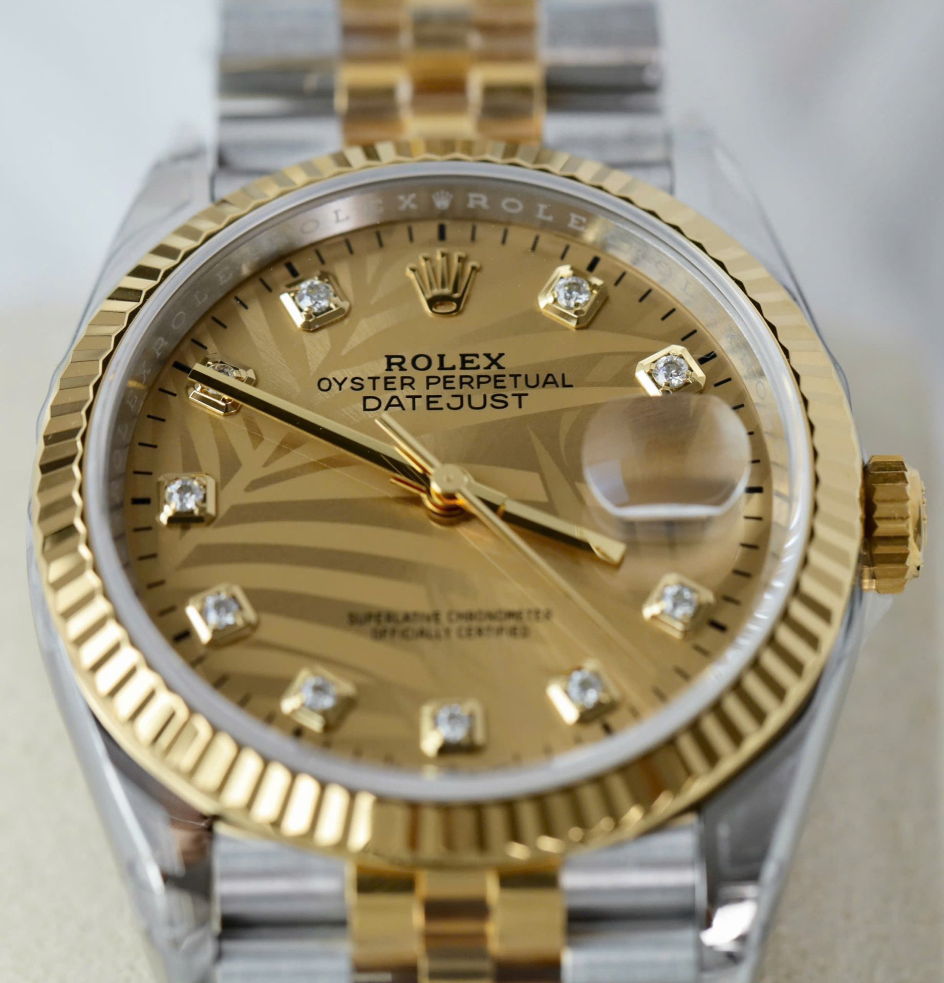Rolex Datejust 126233 SS/YG Plated Gold Palm Dial CZ Diamonds 36mm Jub Super Clone