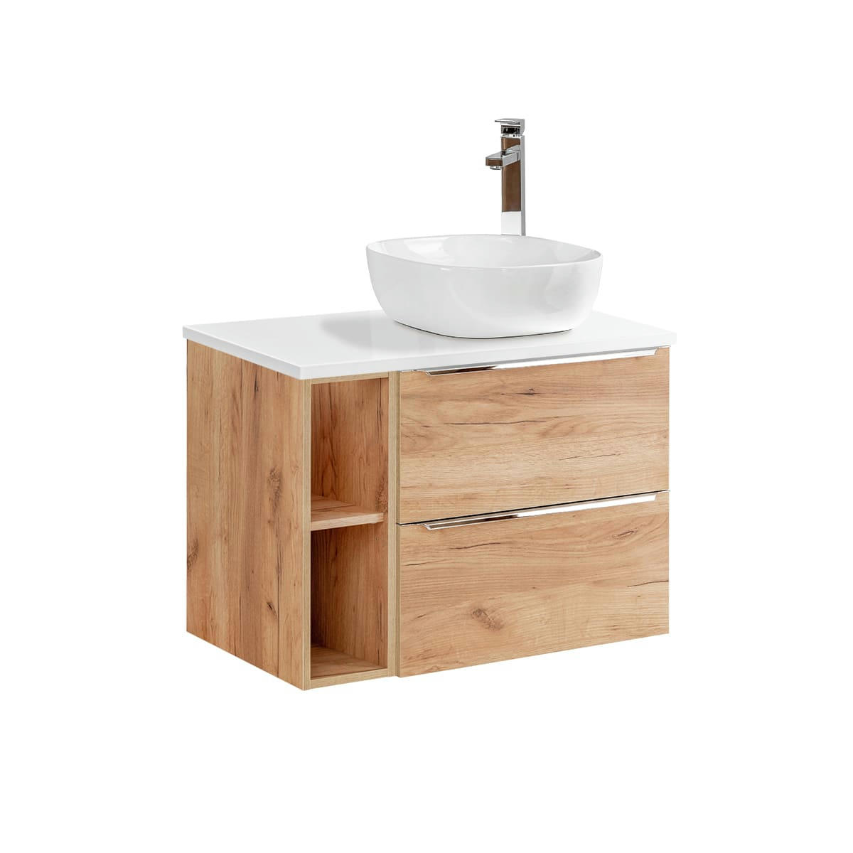 - Meuble simple vasque 80cm 2 niches naturel et blanc