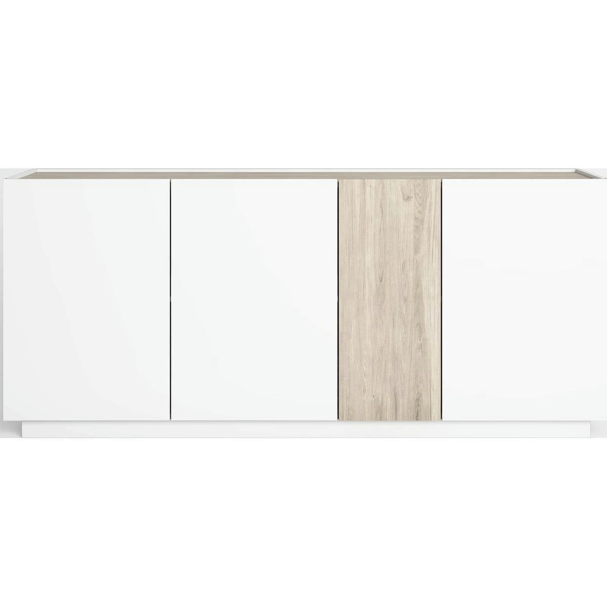 JOSIE - Buffet 4 portes blanc et effet bois 180 cm