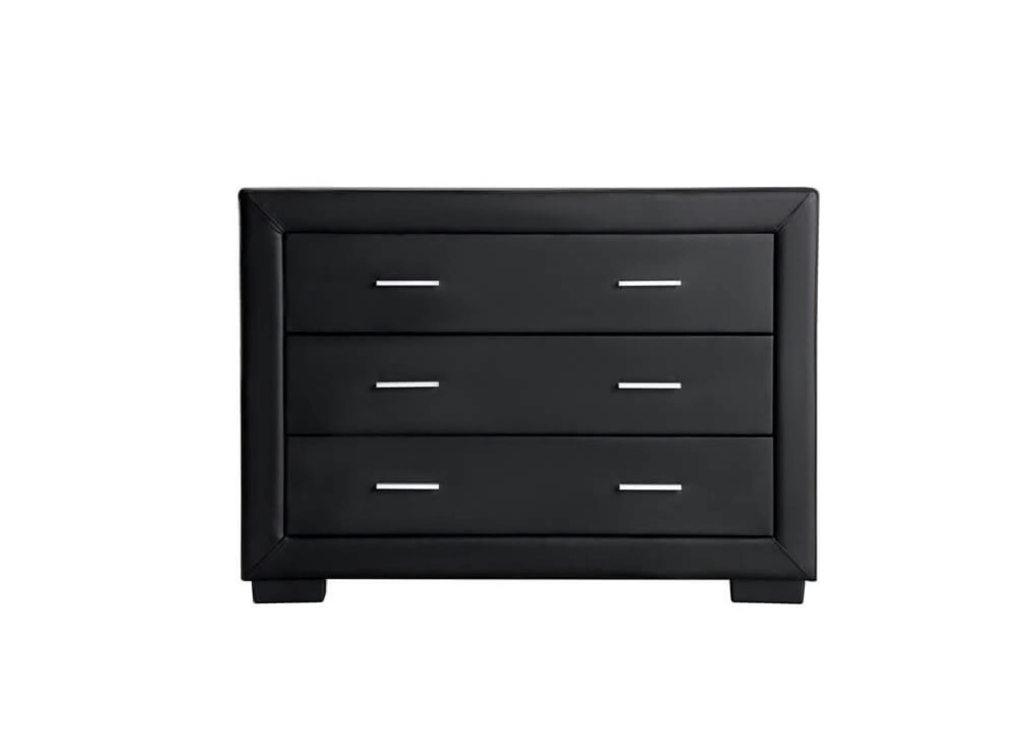 CHARLIE - Commode 3 tiroirs en simili noir