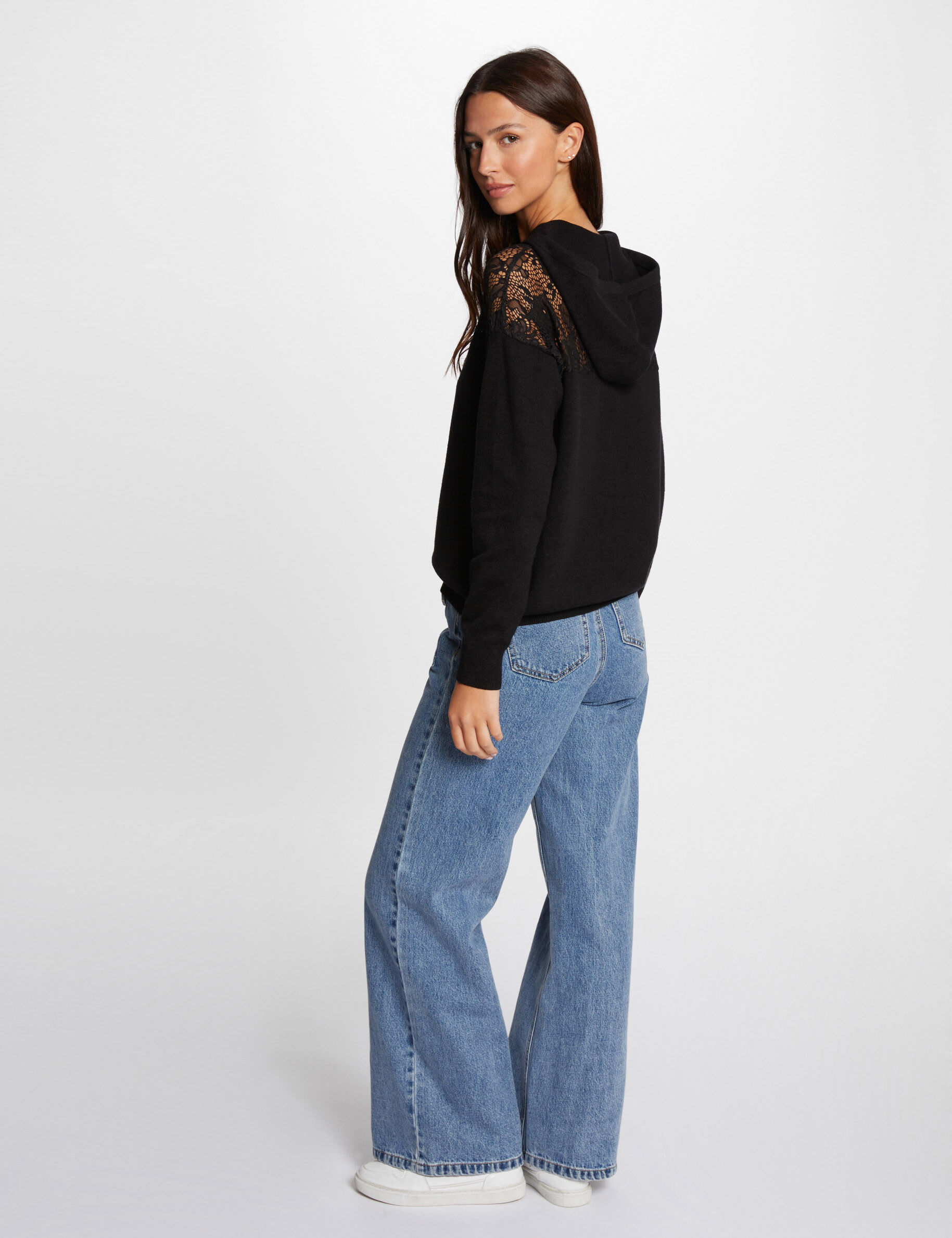 Jumper Hood And Lace Details Black Women