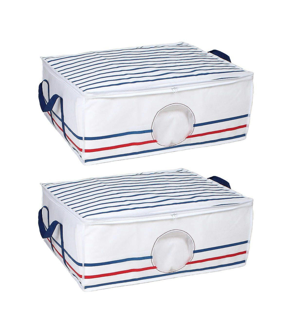 - Lot de 2 housses de rangement à rayures 90L - Blanc