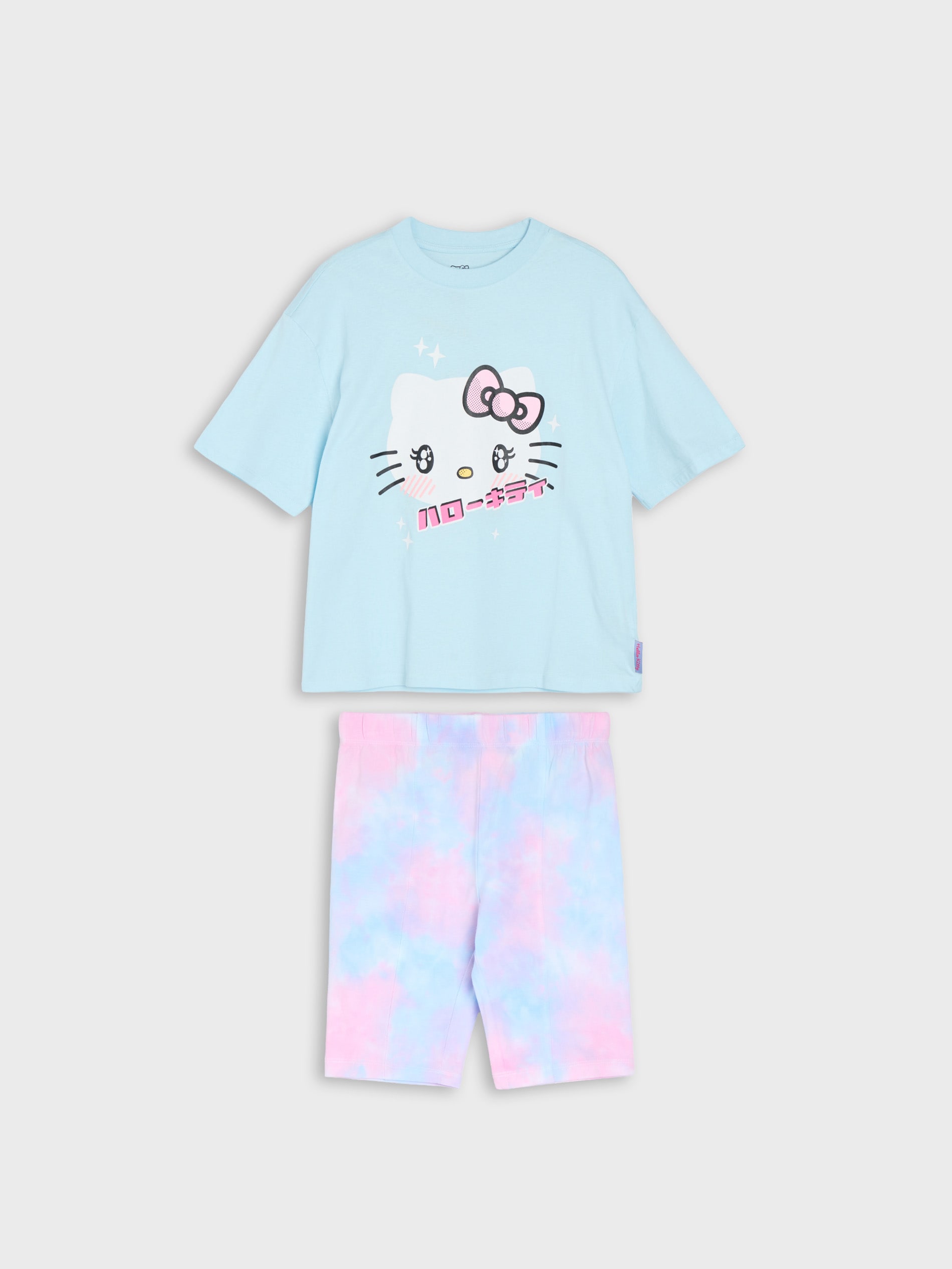 Komplet Hello Kitty: koszulka z nadrukiem i kolarki tie-dye