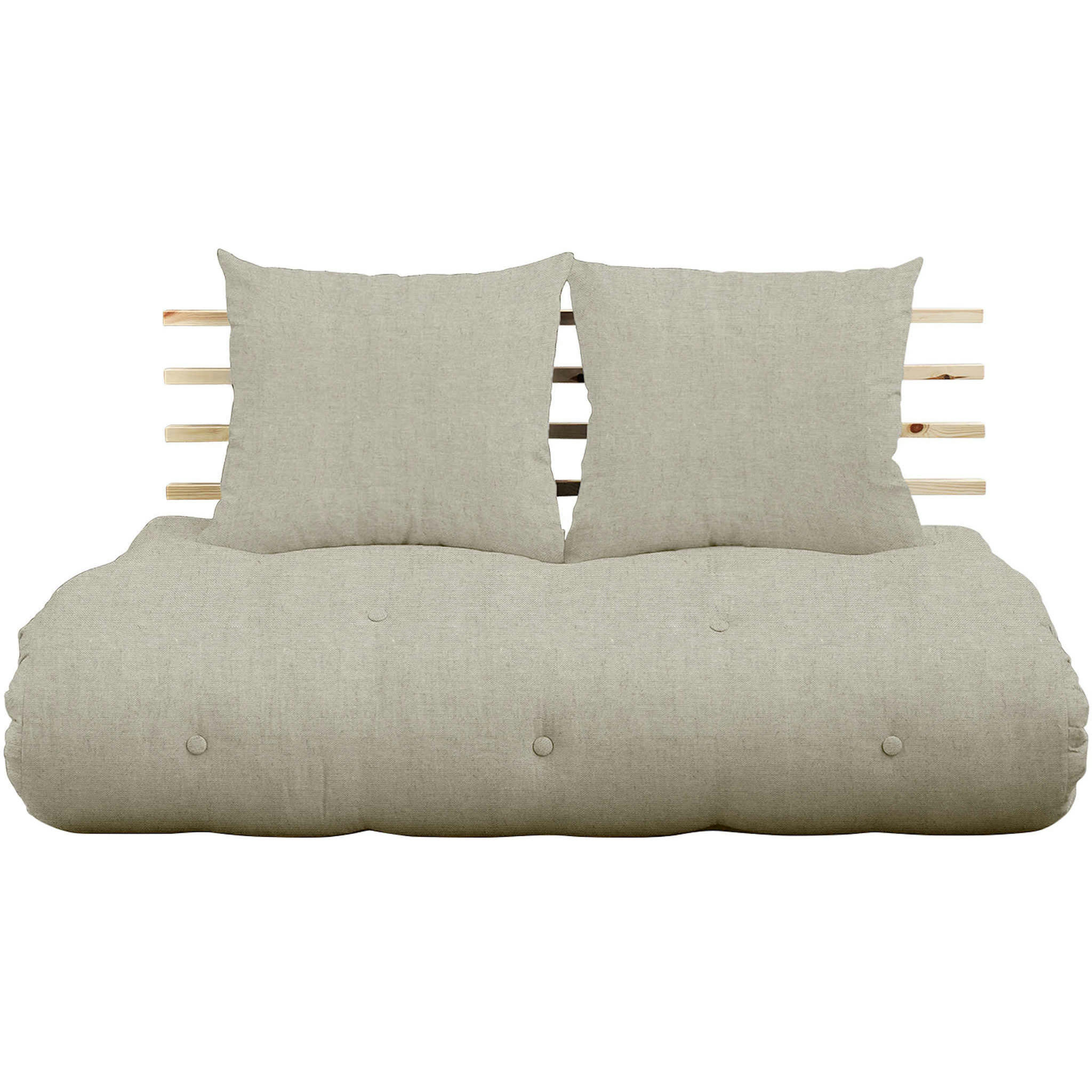 - Tête de lit en pin massif avec futon lin 140x200