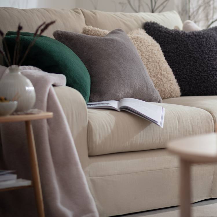 Habitat Plain Faux Fur Cushion - Grey - 43x43cm