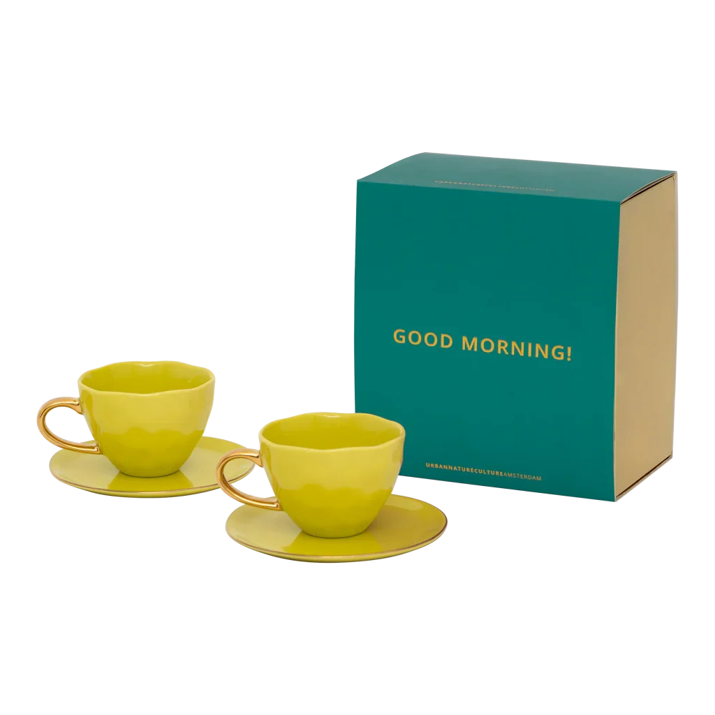 Urban Nature Culture Good Morning kopje Cappuccino/Tea en bord liatris/lime light - set van 4 - in cadeauverpakking