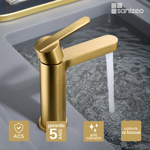 Mitigeur de Lavabo Anti-Calcaire Bec Bas Or Brossé IMEX ROMA BDR001-1OC
