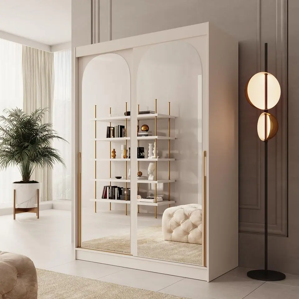 Meubella - Moniq - Kledingkast met schuifdeuren - Beige - 150x65x215cm