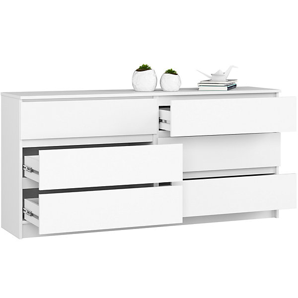 Grande Commode pour le salon AKORD K160 Blanche 160 cm 6 tiroirs façade Blanche 160x40x77 cm