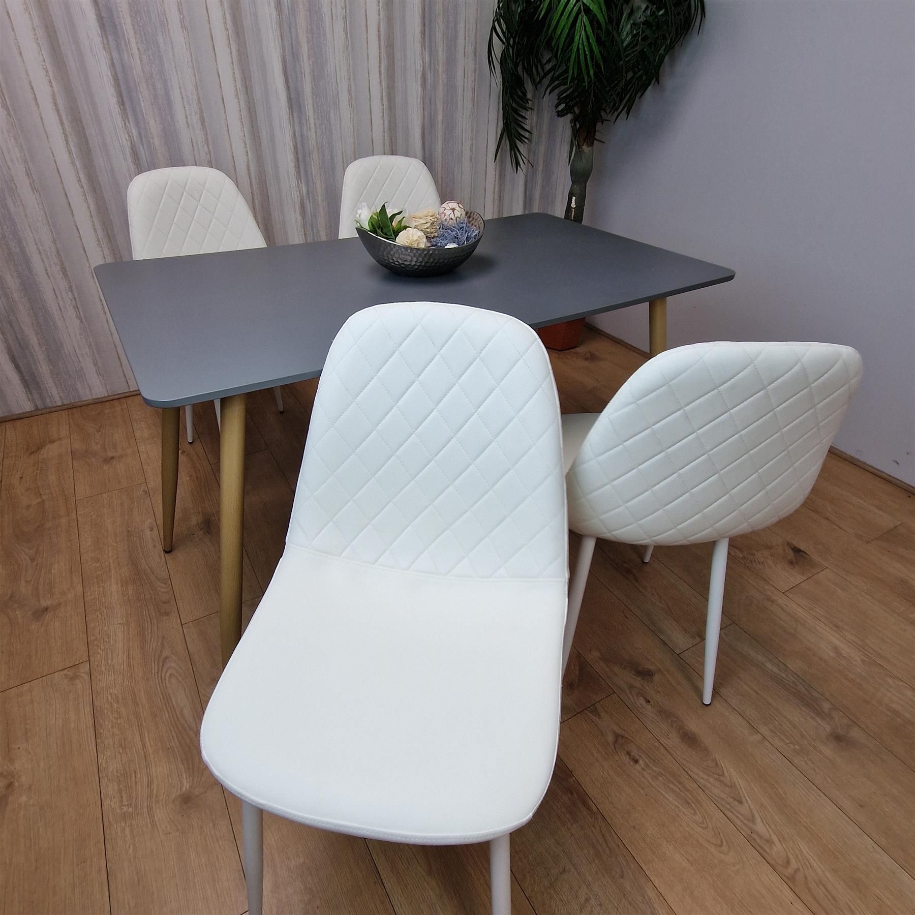 KOSY KOALA Modern Rectangle Dark Grey Dining Table Set With 4 White Chairs Dining Room Furniture