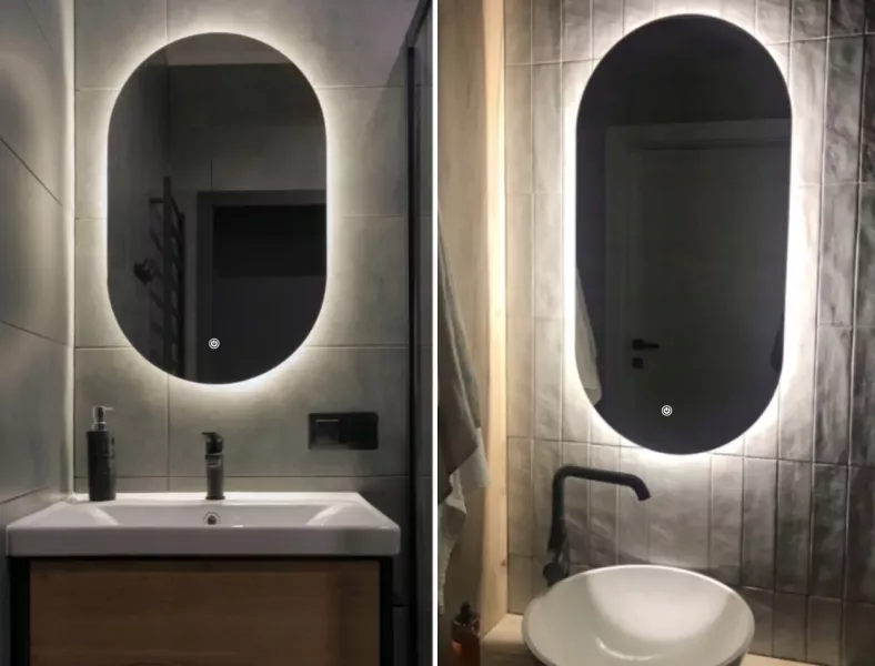 Lustro led 80x110 owalne z włącznikiem podświetlane łazienkowe ledowe