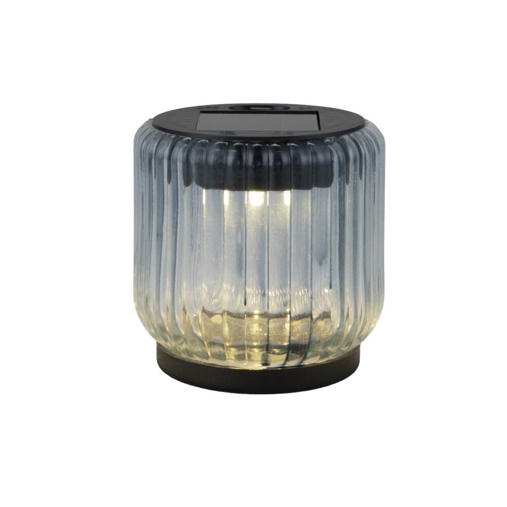 Lanterne solaire décorative plastique et verre bleu Ø8xH8,5cm