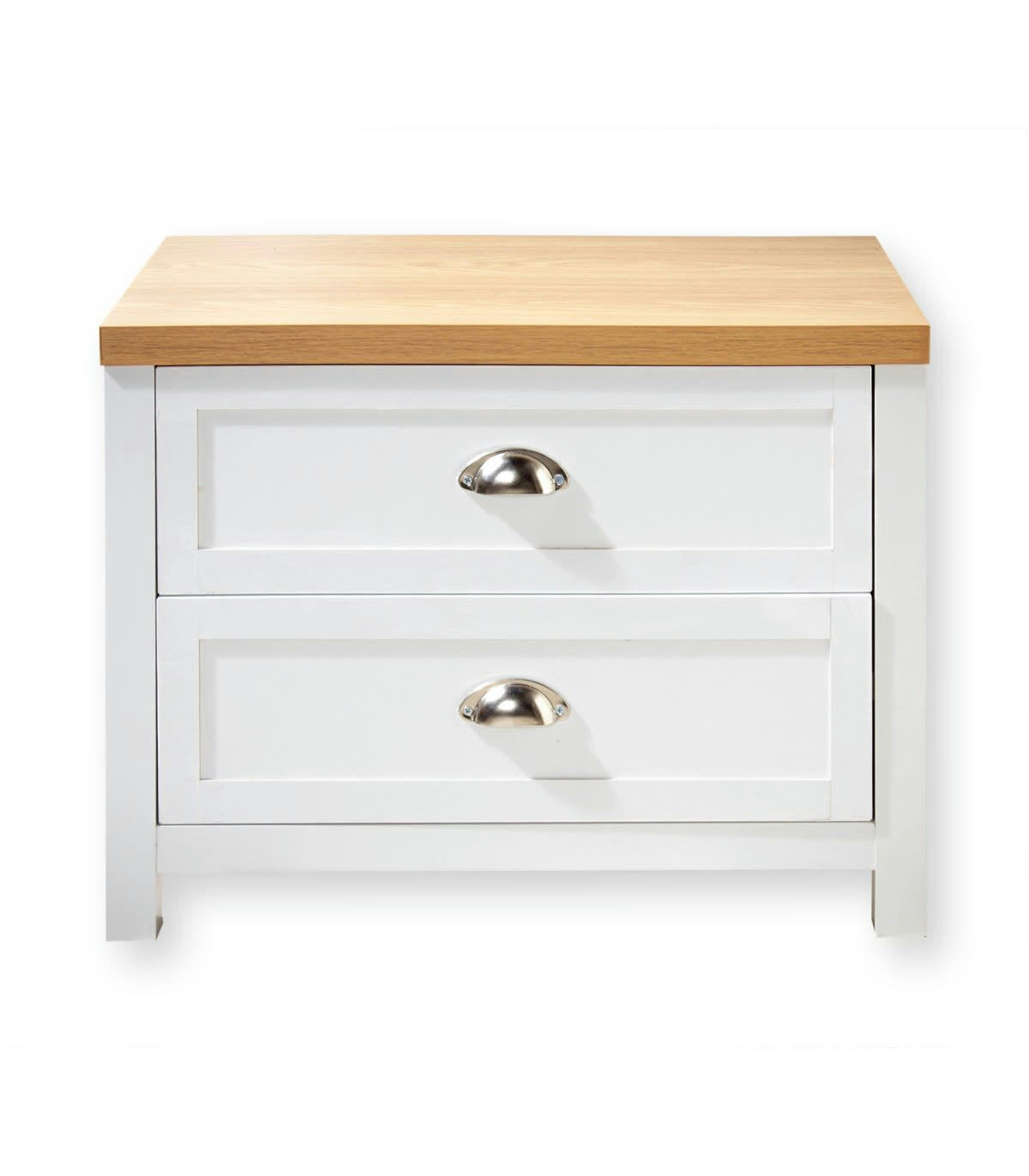- Chevet 2 tiroirs blanc et décor chêne  L60 cm