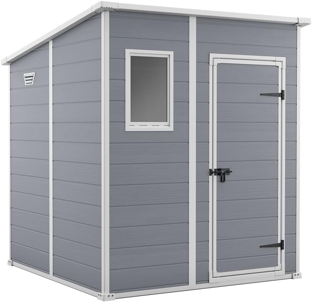 Keter Manor Outdoor Pent Single Door Garden Storage Shed 6 x 6ft Beige Brown Wood effect